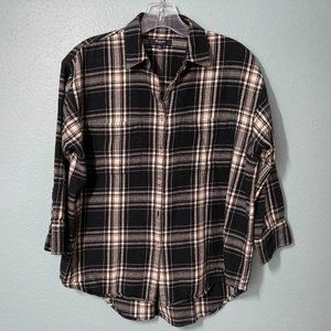 Madewell Flannel 3/4 Sleeve Trapeze Shirt in Overcast Plaid